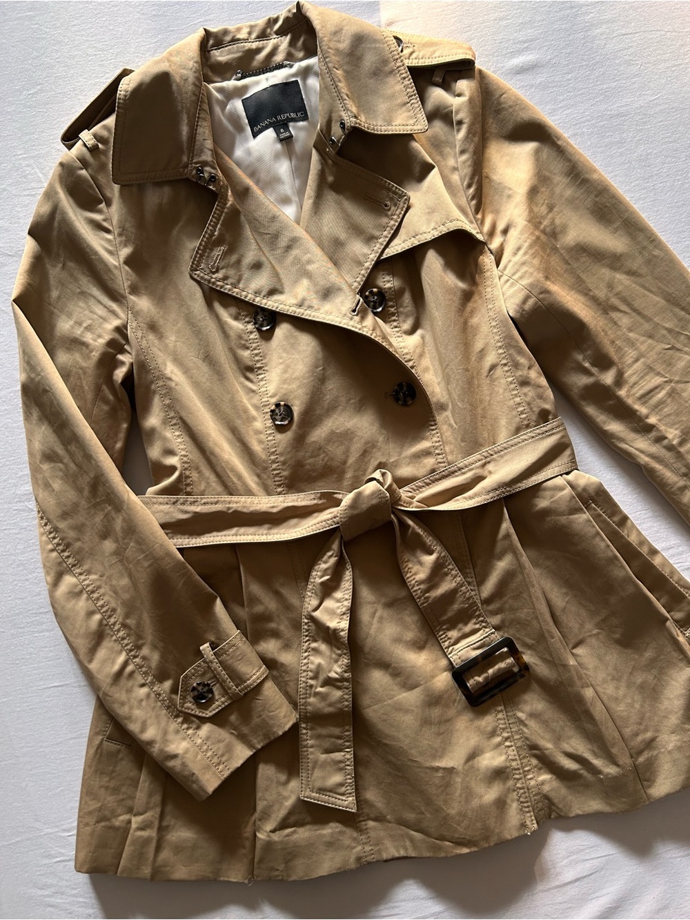 Banana Republic Tan Double-Breasted Trench Coat with Waist Tie
